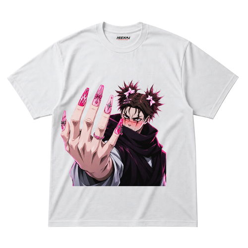 Jujutsu Kaisen Choso husbando graphic tee with pink stiletto nails, unisex anime t-shirt by Isekai Archives