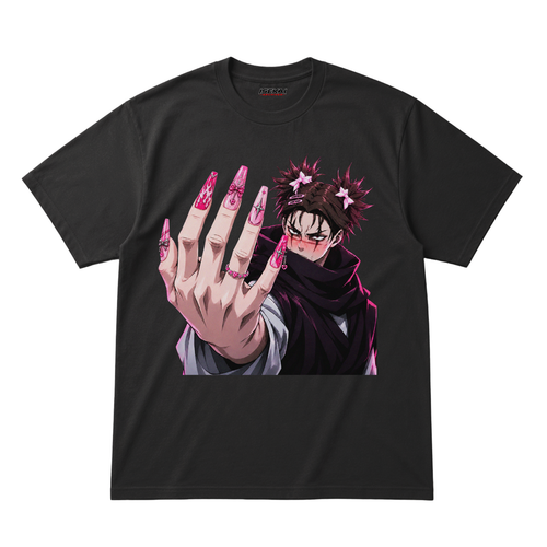 Choso from Jujutsu Kaisen showing long pink nails – funny JJK nail artist meme t-shirt