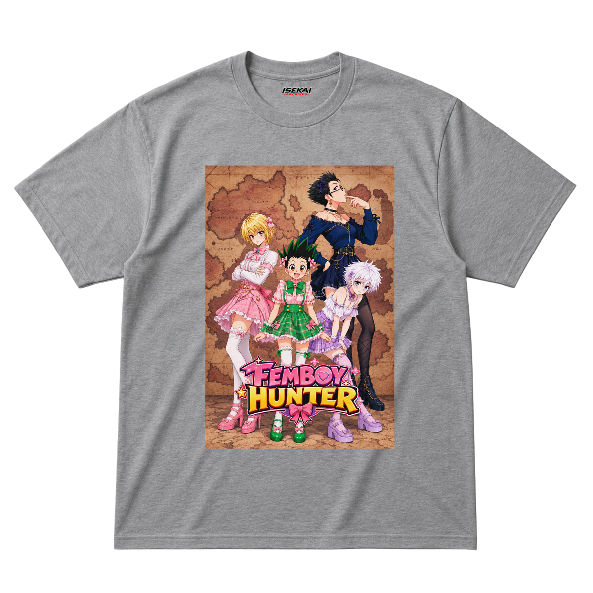 Funny Hunter x Hunter femboy meme graphic tee, unisex anime t-shirt by Isekai Archives
