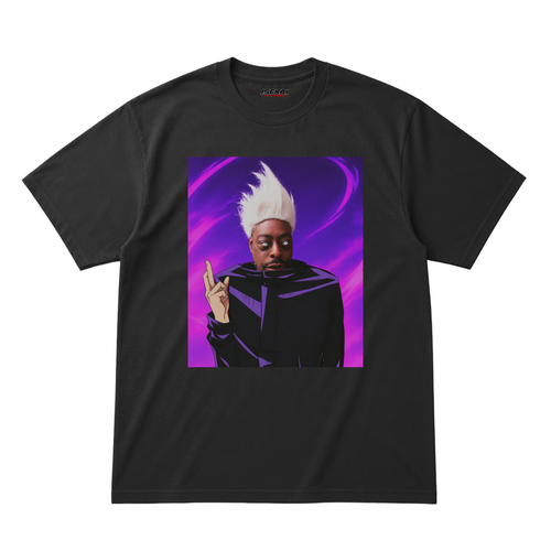 Beetlejuice meme cosplaying Satoru Gojo from Jujutsu Kaisen with spiky white hair on a purple background – funny JJK t-shirt